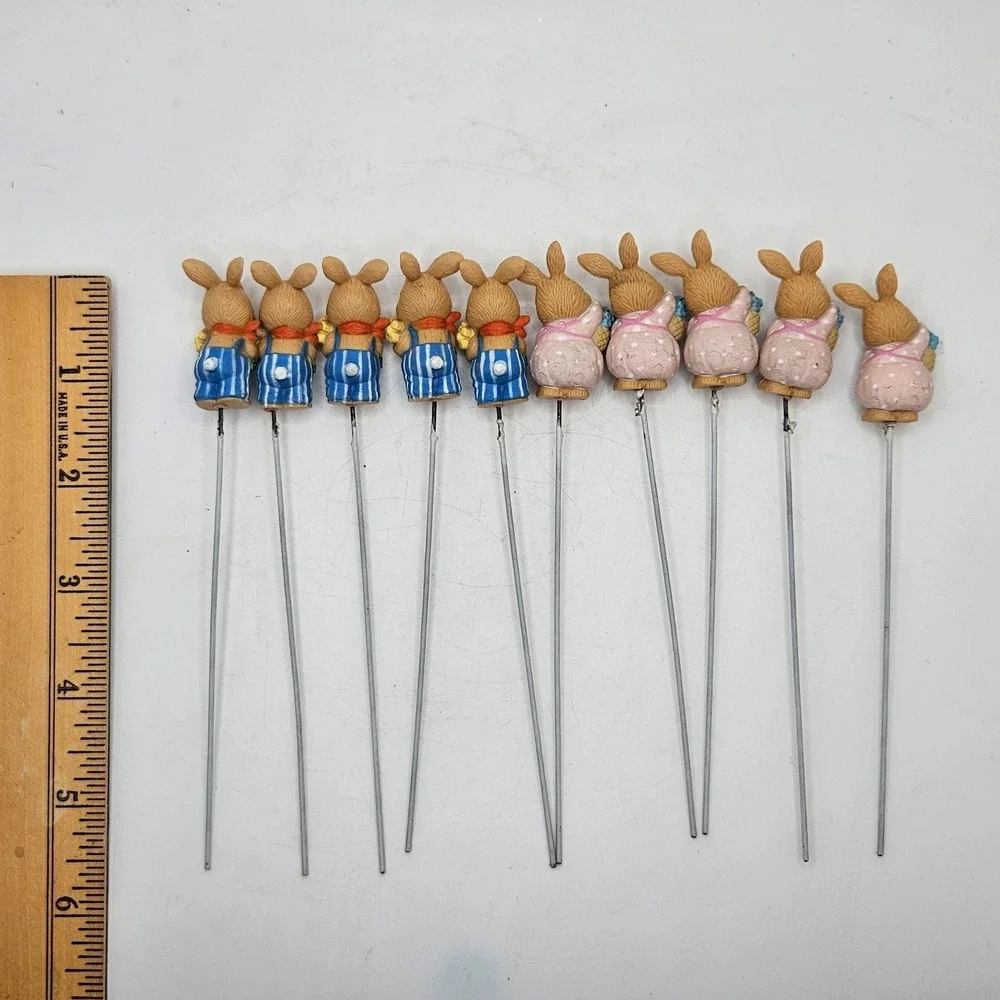 Vintage Easter Bunny Mini Garden Stakes Lot of 10 Rabbit Floral Decor Craft